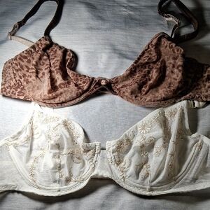 2PC 36B VHTF Intimissimi Sheer Leopard & Gold Embroidered Ivory Mesh Bras
